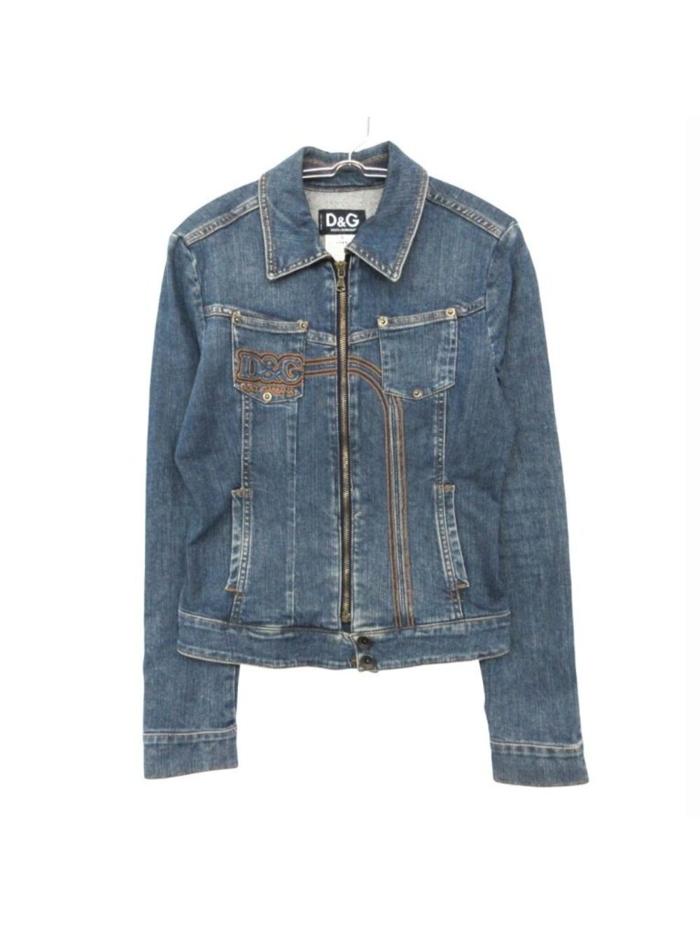 Dolce & Gabbana Denim Jacket Y2k Logo Embroidery Fitted Zip Up Indigo Blue SS